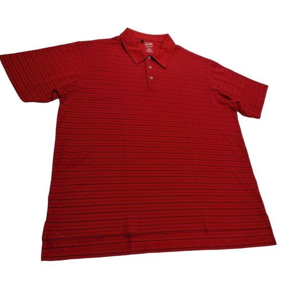 Adidas Men's Climalite Red & Black Horizontal Stripe 3 Button Polo Golf Shirt - Picture 2 of 6